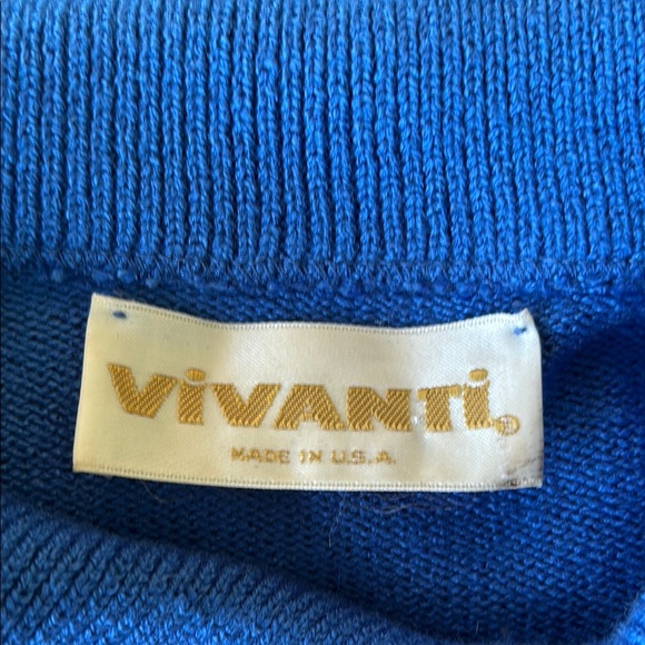 Vivanti Vintage Blue and Gold Cowl Neck Sweater with Fine Knit Texture - Picture 7 of 11